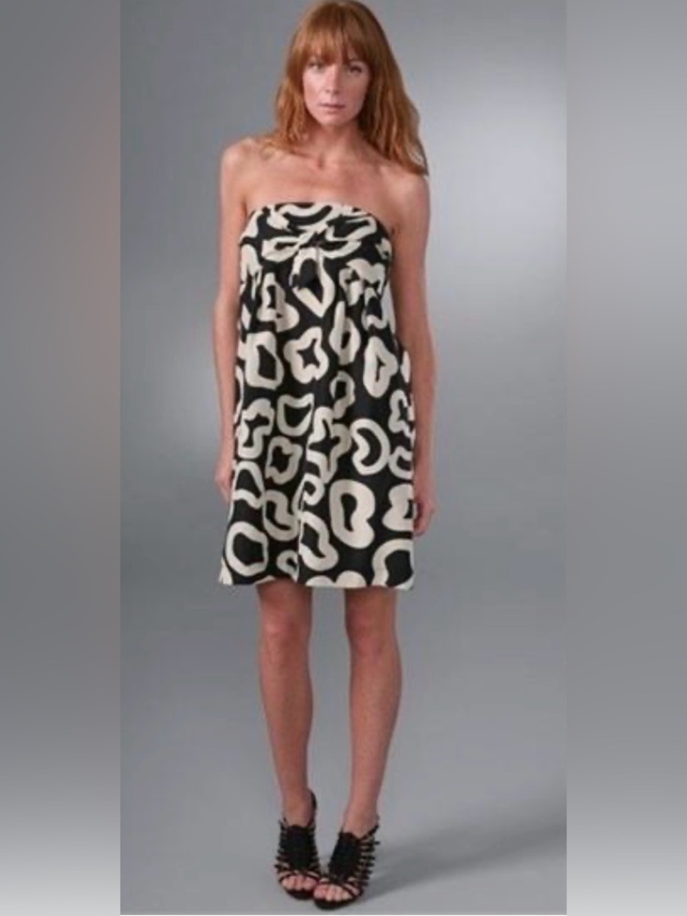 See by Chloé silk Black and Cream Strapless Printed Dress